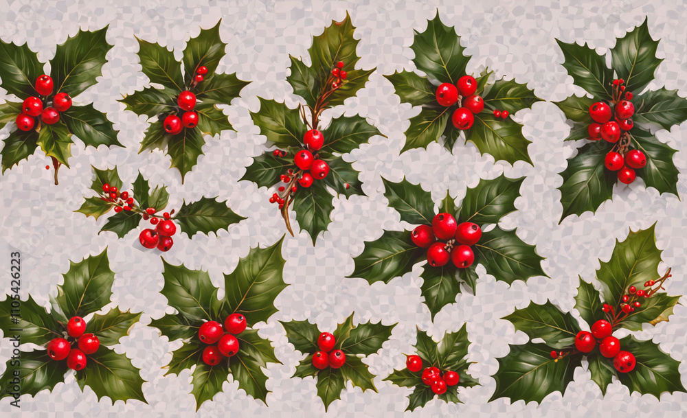 Poster set of red berries with green leaves. there are 12 of them. they are all different sizes