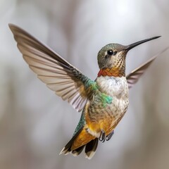 Obraz premium Hummingbird in flight against an isolated background with slight motion blur in the wings