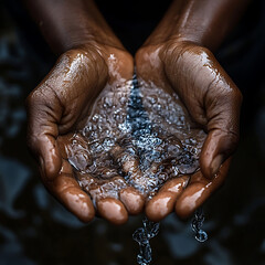 Fototapeta premium Hands Holding Clear Water Droplets