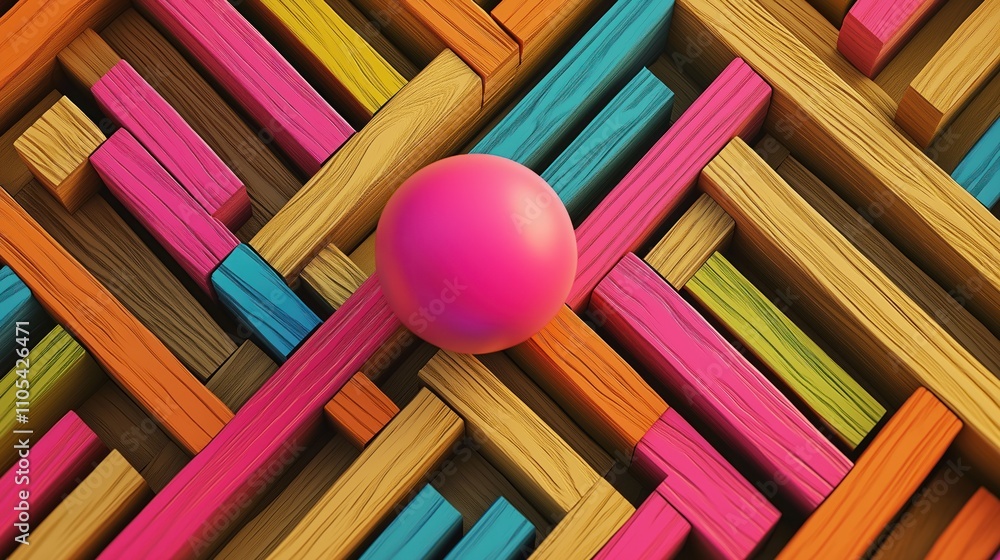 Poster colorful abstract design. geometric wooden blocks. maze pattern with bright colors. decorative art. 