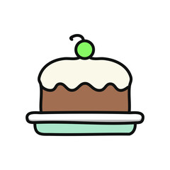 Cake, bakery, dessert flat color line icon. Vector illustration