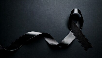 A black ribbon on a black matte background representing Grief Awareness