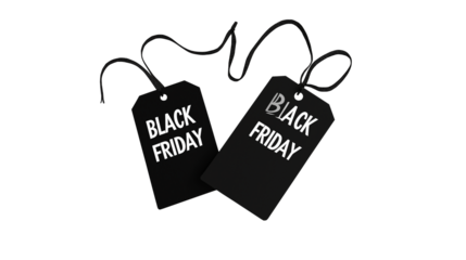 two black tags with the text black friday on it isolated on transparent white background, png