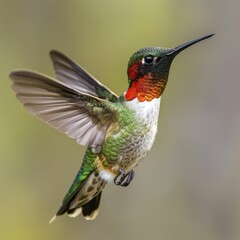 Fototapeta premium Male Ruby throated hummingbird flying.