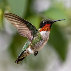 Fototapeta premium Male Ruby throated hummingbird flying.