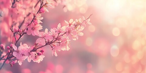 Stunning nature background featuring beautiful sakura pink flowers in spring, enhanced with a vintage retro color filter for a dreamy effect. Enjoy the beauty of sakura blossoms in this serene scene.