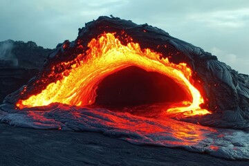 Stunning view of lava cascading into distinct natural patterns