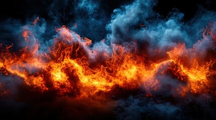 Fototapeta premium Intense fire and smoke background with clean copy space, suitable for vibrant and dramatic visuals