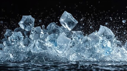 Dynamic Motion of Crushed Ice Pieces Scattered Across a Dark Background
