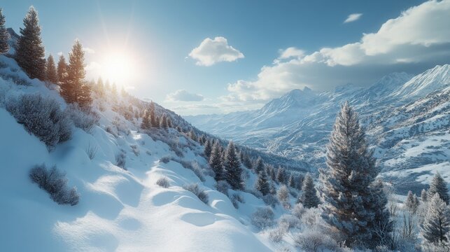 Serene minimal snow-covered pine forest with a clear sky, perfect for peaceful winter visuals