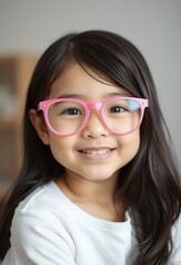 Fototapeta premium Happy Asian Girl Child Wearing Pink Glasses Portrait