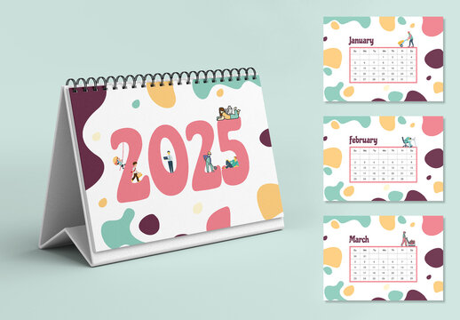 Colourful Desk Calendar Layout 2025