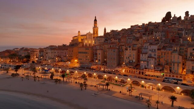 Aerial view of Menton on the French Riviera, France