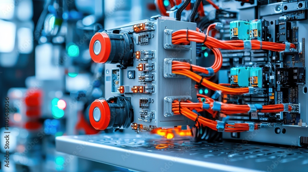 Fototapete examining a modular power supply unit in closeup detail industrial setting technology focus high-tec