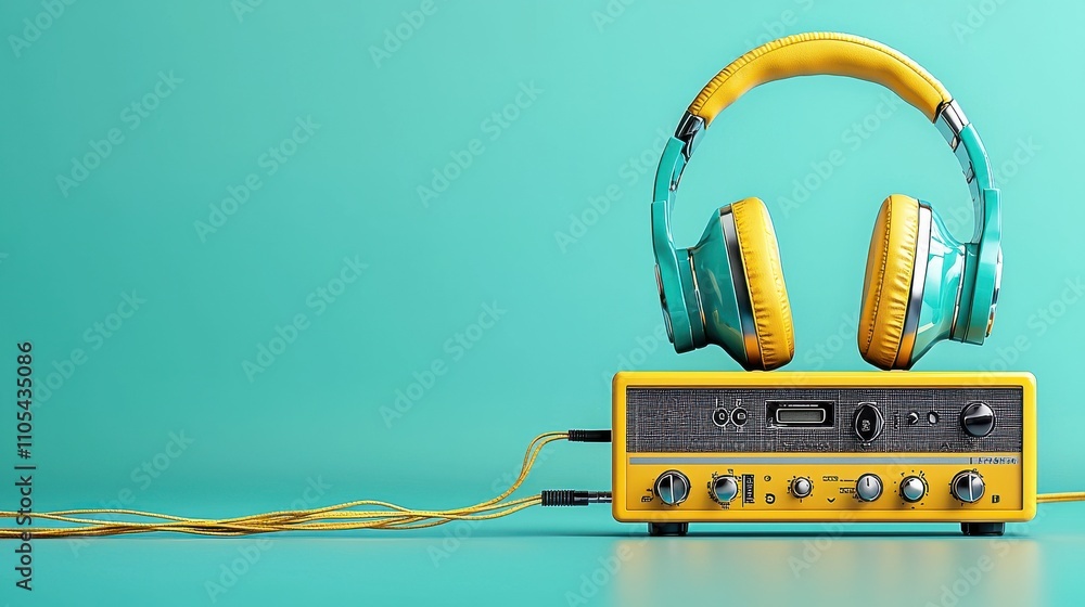Poster Connecting headphones to a portable device closeup view of cable connection in a tech environment
