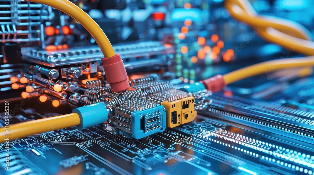 Poster closeup of multipin cable connection in industrial setting technology focus low resolution visual de