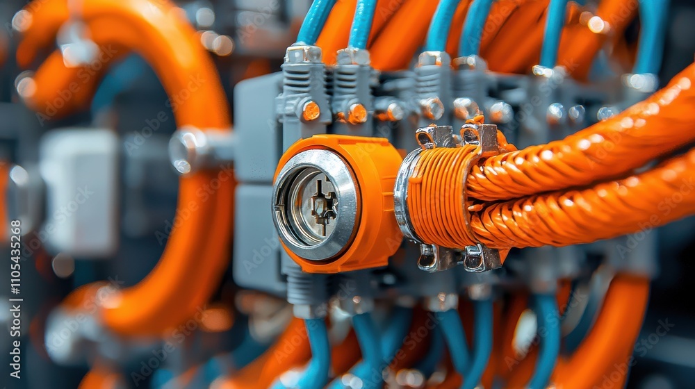 Leinwandbilder Examining the surge protector's reset button and cable in a close-up view technology environment detailed focus for enhanced understanding
