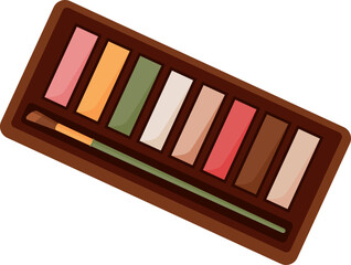 Flat cartoon makeup palette and brush. Colorful cosmetic products for eye and face makeup. Concept of beauty, skincare, fashion, suitable for cosmetic tutorials.