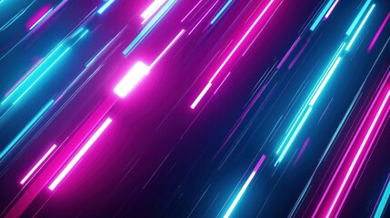 Fototapeta premium Abstract futuristic sci-fi background with vibrant neon lights. Dynamic lines of bright pink, cyan lights create high-tech look. Steampunk elements blend into dark night tech ambiance. Virtual