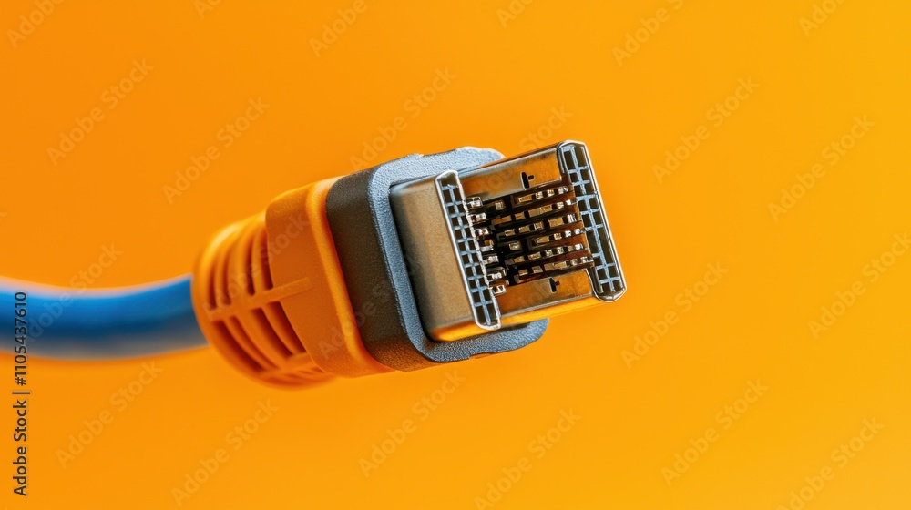 Aufkleber close-up inspection of a displayport cable connector studio setting macro photography technology env