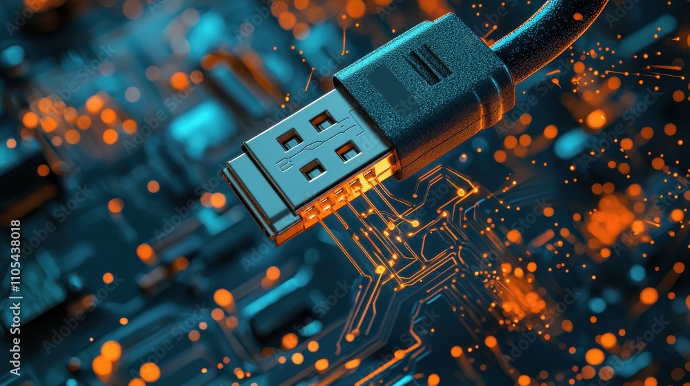 Aufkleber Macro view of a usb connector electronic environment low-resolution image technology concept