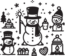 Cute snowman silhouette vector art with white background