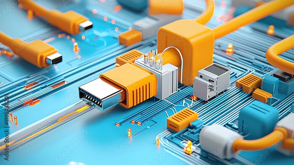 Aufkleber Connecting multiple devices usb hub with symmetric cables technology environment low resolution viewpoint for enhanced connectivity