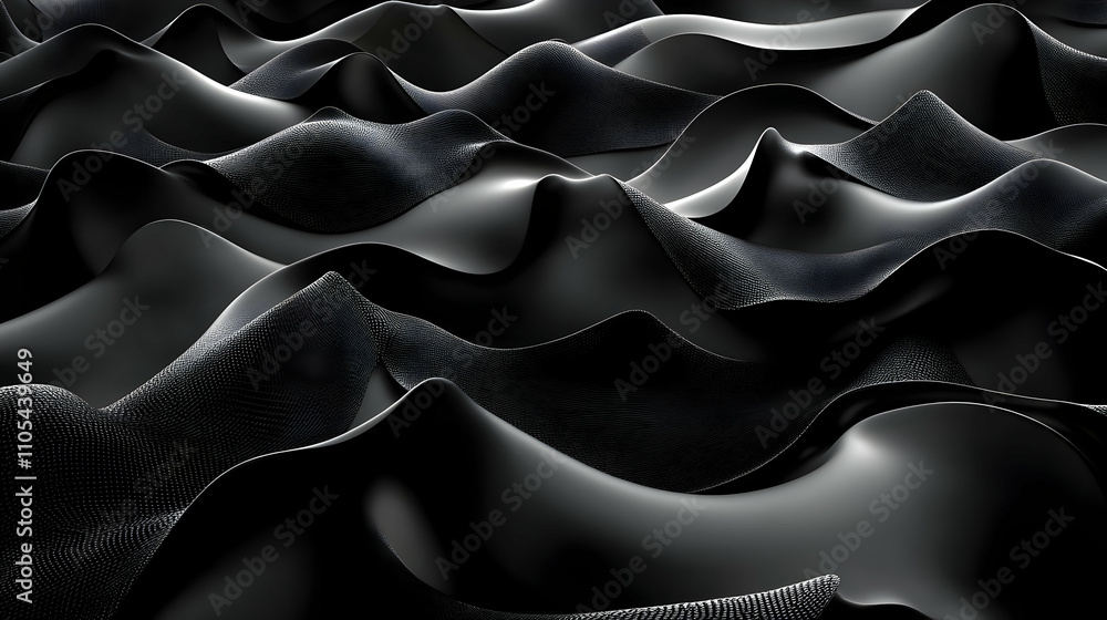 Poster abstract 3d render of dark, wavy, textured surface, seamlessly repeating pattern, creating a dramati