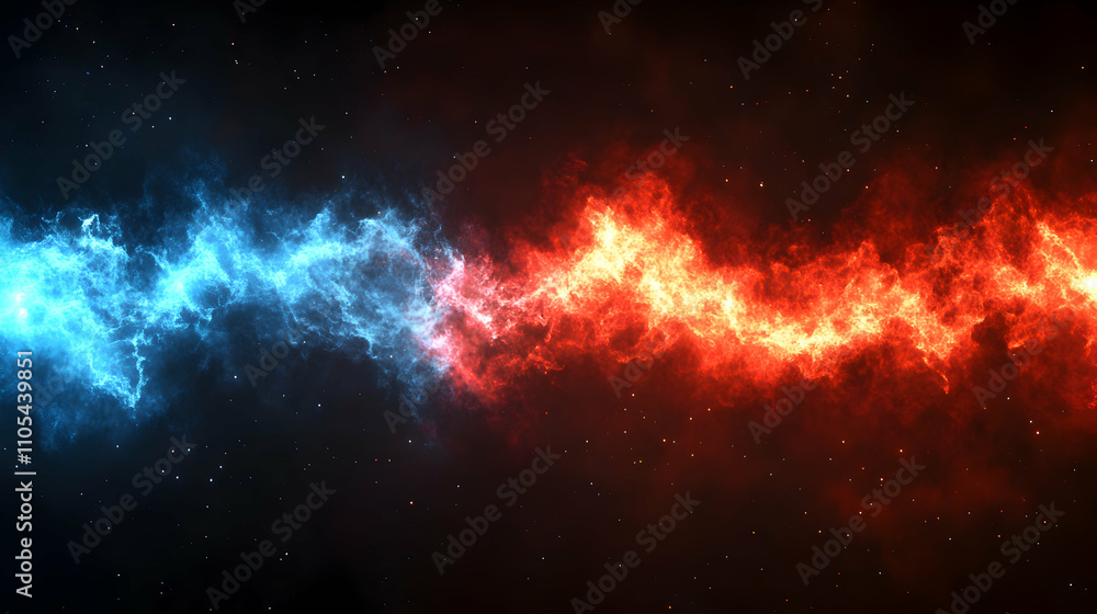 Poster abstract 3d fiery and icy cosmic nebula background illustration, showcasing a dynamic interplay of c