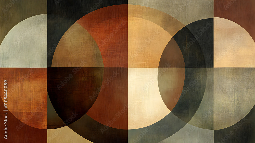 Poster abstract geometric composition with overlapping circles and earthy tones