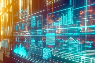 Naklejka premium Futuristic Digital Analytics Dashboard with Market Data Visualization