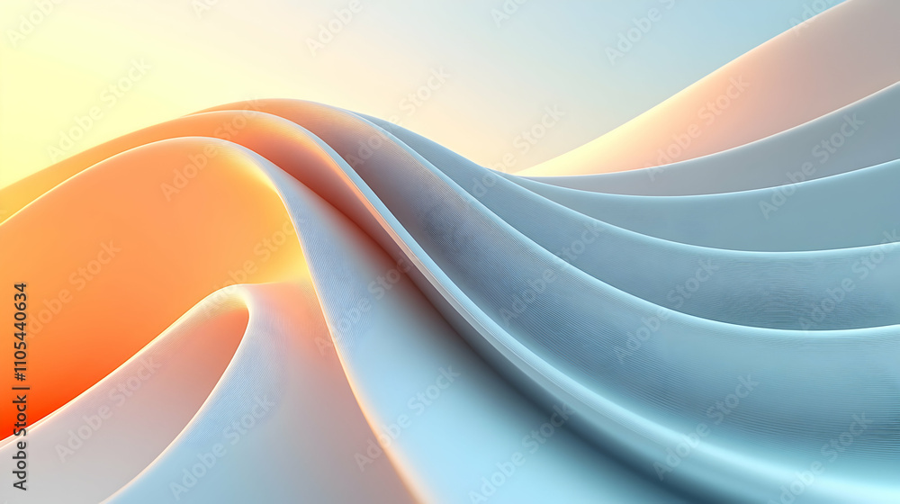 Poster abstract 3d render of flowing fabric with warm sunrise hues, creating a smooth and elegant backgroun