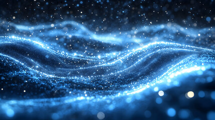 Fototapeta premium 3D Render of Abstract Blue Glittering Waves Background