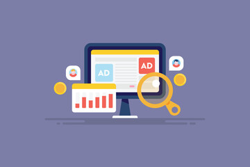 Digital Advertising network reaches audience using impression and visibility technology, spending money on ad campaign, analytics details on dashboard.