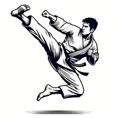 Fototapeta premium Martial artist executing a high kick in action.