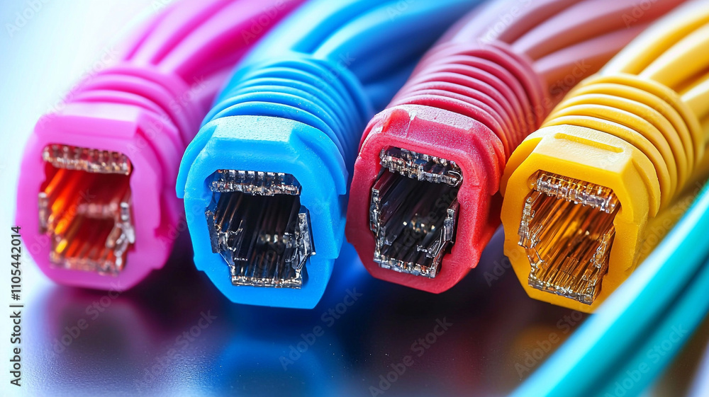 Poster ai-generated colorful ethernet cables technology workshop digital content creation indoor close-up c