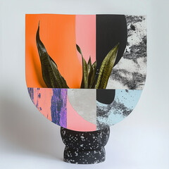 Creative Plant Vase with Abstract Shapes and Vibrant Colors
