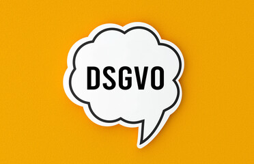 DSGVO,Datenschutz-Grundverordnung ,General Data Protection Regulation concept written in a speech bubble. Yellow background, illustration.