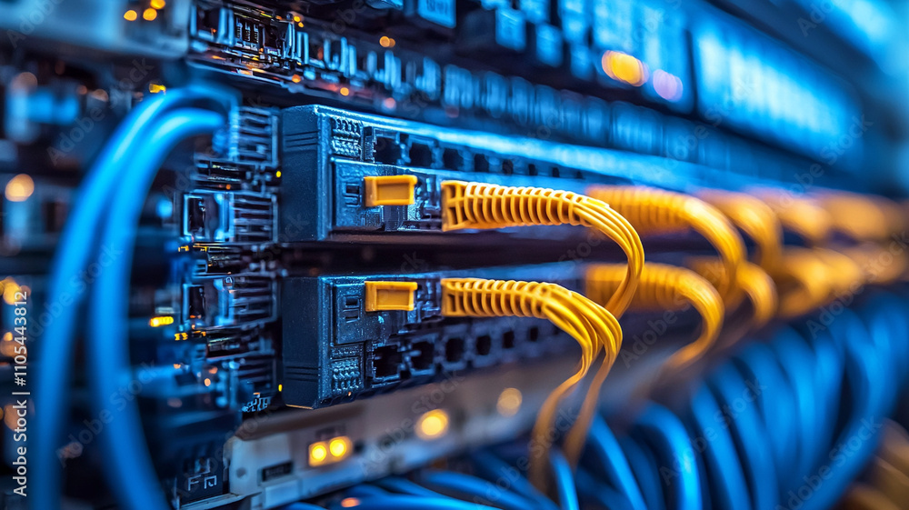 Poster data center infrastructure maintenance server room technology image industrial environment close-up 