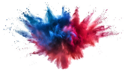 Colorful powder explosion isolated on white background. An explosion of colorful powder is spreading on a white surface beneath. A colorful explosion powder white background.	