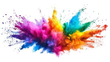 Colorful powder explosion isolated on white background. An explosion of colorful powder is spreading on a white surface beneath. A colorful explosion powder white background.	