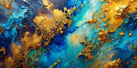 Fototapeta premium Abstract Painting Infused with Blue and Gold Light, Showcasing Complex Rich Textures and Captivating Depth, Perfect for Modern Decor and Artistic Inspirations