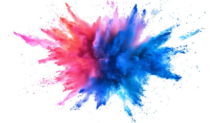 Multicolored powder explosion isolated on white background. An explosion of colorful powder is spreading on a white surface beneath. A colorful explosion powder white background.