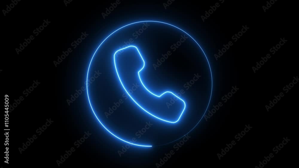Poster neon call icon voice animation on black background call icon with icon incoming concept. incoming ca