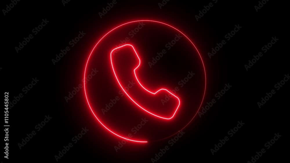 Poster neon call icon voice animation on black background call icon with icon incoming concept. incoming ca