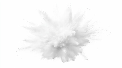 White powder explosion, isolated on white background. Bright white paint color powder explosion. Abstract gray and white explosion powder background texture. 