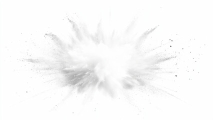 White powder explosion, isolated on white background. Bright white paint color powder explosion. Abstract gray and white explosion powder background texture. 