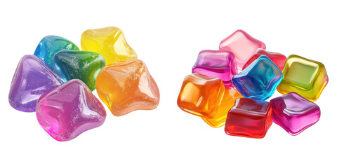 Multicolored sweet jelly candies isolated on transparent background, Set of