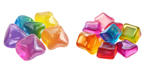 Multicolored sweet jelly candies isolated on transparent background, Set of
