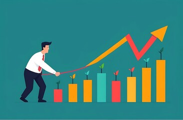 Economic recovery, change to rising up profit or growth, success improve business revenue or increase investment earnings concept, smart businessman turn down trend graph to be rising up